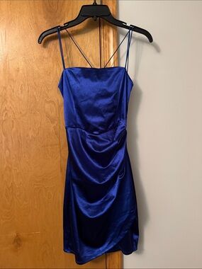 Emerald Sundae Royal Blue Satin Cowl Slip Mini Dress